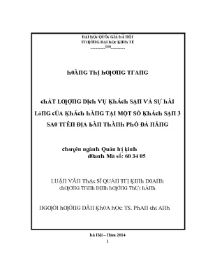 Luận văn chất lượng dịch vụ khách sạn và sự hài lòng của khách hàng tại một số khách sạn 3 sao trên đại bàn thành phố đà nẵng