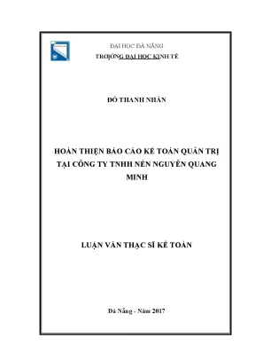 Luận văn hoàn thiện báo cáo kế toán quản trị tại công ty tnhh nến nguyên quang minh