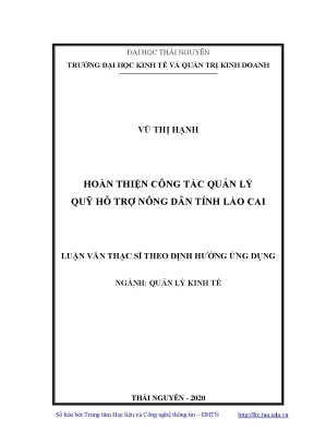 Luận văn quản lý kinh tế hoàn thiện công tác quản lý quỹ hỗ trợ nông dân tỉnh lào cai