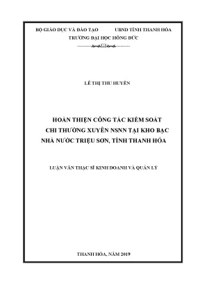 Hoàn thiện công tác kiểm soát chi thƣờng xuyên nsnn tại kho bạc nhà nƣớc triệu sơn tỉnh thanh hóa