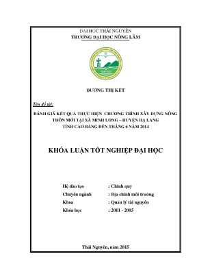 Luận văn đánh giá kết quả thực hiện chương trình xây dựng nông thôn mới tại xã minh long huyện hạ lang tỉnh cao bằng đến tháng 6 năm 2014
