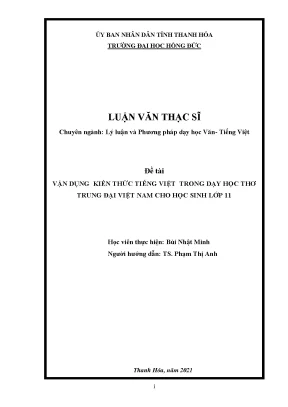 Vận dụng kiến thức tiếng việt trong dạy học thơ trung đại việt nam cho học sinh lớp 11
