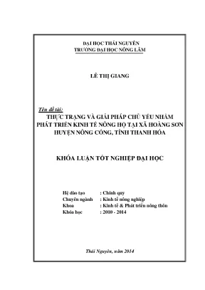 Luận văn thực trạng và giải pháp chủ yếu nhằm phát triển kinh tế nông hộ tại xã hoàng sơn huyện nông cống tỉnh thanh hóa