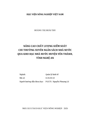 Nâng cao chất lượng kiểm soát chi thường xuyên ngân sách nhà nước quan kho bạch nhà nước huyện yên thành tỉnh nghệ an