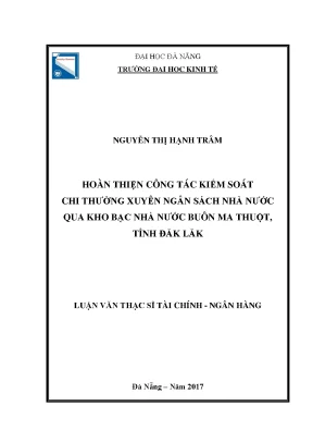 Luận văn hoàn thiện công tác kiểm soát chi thường xuyên ngân sách nhà nước qua kho bạc nhà nước buôn ma thuột tỉnh đắk lắk