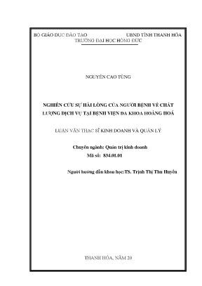 Nghiên cứu sự hài lòng của người bệnh về chất lượng dịch vụ tại bệnh viện đa khoa hoằng hoá