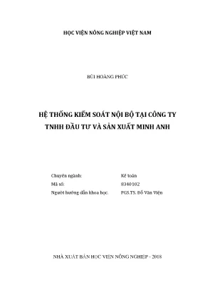 Luận văn hệ thống kiểm soát nội bộ tại công ty tnhh đầu tư và sản xuất minh anh