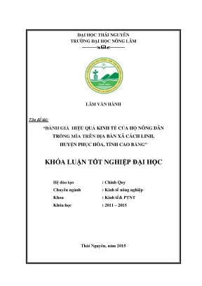 Luận văn đánh giá hiệu quả kinh tế của hộ nông dân trồng mía trên địa bàn xã cách linh huyện phục hòa tỉnh cao bằng