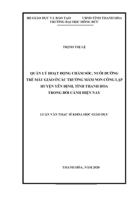 Quản lý hoạt động chăm sóc nuôi dƣỡng trẻ mẫu giáo ở các trƣờng mầm non công lập huyện yên định tỉnh thanh hóa trong bối cảnh hiện nay