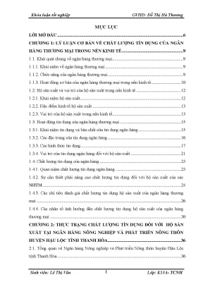 Giải pháp nâng cao chất lượng tín dụng đối với hộ sản xuất tại nhnoptnt huyện hậu lộc tỉnh thanh hóa