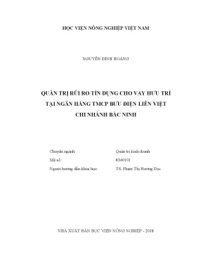 Luận văn quản trị rủi ro tín dụng cho vay hưu trí tại ngân hàng tmcp bưu điện liên việt chi nhánh bắc ninh