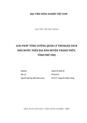Luận văn giải pháp tăng cường quản lý thu ngân sách nhà nước trên địa bàn huyện thanh thủy tỉnh phú thọ