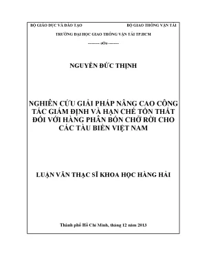 Nghiên cứu giải pháp nâng cao công tác giám định và hạn chế tổn thất đối với hàng phân bón chở rời cho các tàu biển việt nam