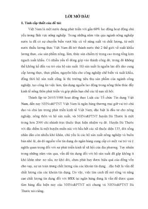Một số giải pháp nâng cao chất lượng tín dụng đối với hộ sản xuất tại nhnoptnt huyện bá thước