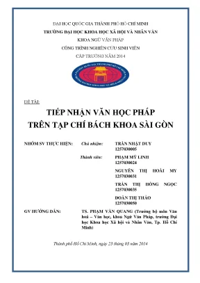 Tiếp nhận văn học pháp trên tạp chí bách khoa sài gòn công trình nghiên cứu sinh viên cấp trường năm 2014