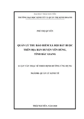 Luận văn quản lý kinh tế quản lý thu bảo hiểm xã hội bắt buộc trên địa bàn huyện yên dũng tỉnh bắc giang