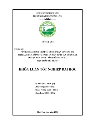 Luận văn tỷ lệ mắc bệnh viêm tử cung ở đàn lợn nái tại trại lợn của công ty tnhh lý yên bình xã đoàn kết huyện yên thủy tỉnh hoà bình và biện pháp trị bệnh