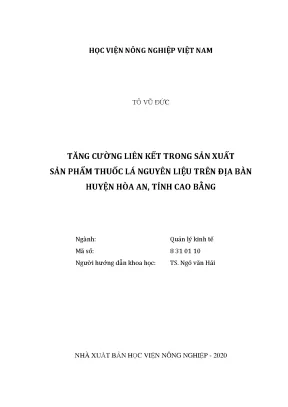 Tăng cường liên kết trong sản xuất sản phẩm thuốc lá nguyên liệu trên địa bàn huyện hòa an tỉnh cao bằng
