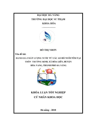 Luận văn đánh giá chất lượng nước từ các ao hồ nuôi tôm tại thôn trường định xã hòa liên huyện hòa vang thành phố đà nẵng