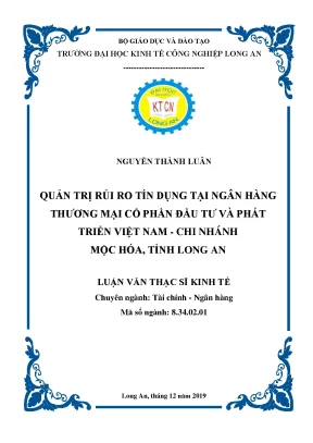 Luận văn quản trị rủi ro tín dụng tại ngân hàng thương mại cổ phần đầu tư và phát triển việt nam chi nhánh mộc hóa tỉnh long an