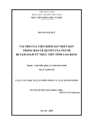 Luận văn vai trò của viện kiểm sát nhân dân trong bảo vệ quyền của người bị tạm giam từ thực tiễn tỉnh cao bằng
