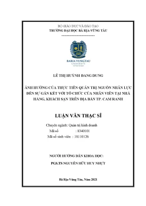 Luận văn ảnh hưởng của thực tiễn quản trị nguồn nhân lực đến sự gắn kết với tổ chức của nhân viên tại nhà hàng khách sạn trên địa bàn tp cam ranh
