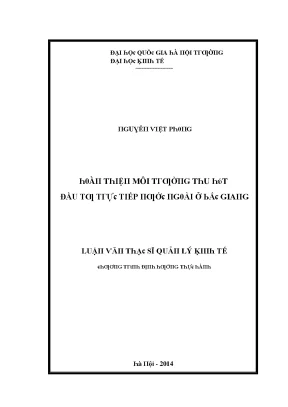 Luận văn hoàn thiện môi trường thu hút đầu tư trực tiếp nước ngoài ở bắc giang