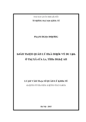 Luận văn hoàn thiện quản lý nhà nước về du lịch ở thị xã cửa lò tỉnh nghệ an