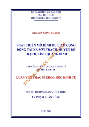 Luận văn phát triển mô hình du lịch cộng đồng tại xã sơn trạch huyện bố trạch tỉnh quảng bình