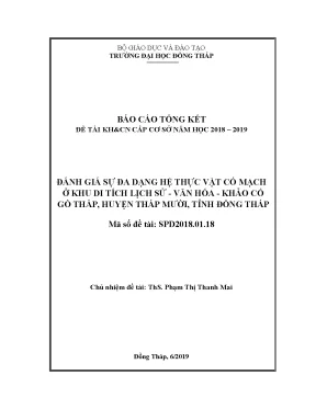 Luận văn đánh giá sự đa dạng hệ thực vật có mạch ở khu di tích lịch sử văn hóa khảo cổ gò tháp huyện tháp mười tỉnh đồng tháp