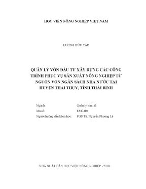 Luận văn quản lý vốn đầu tư xây dựng các công trình phục vụ sản xuất nông nghiệp từ nguồn vốn ngân sách nhà nước tại huyện thái thụy tỉnh thái bình