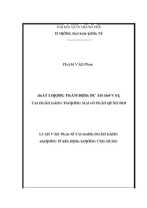 Luận văn chất lượng thẩm định dự án cho vay tại ngân hàng thương mại cố phần quân đội