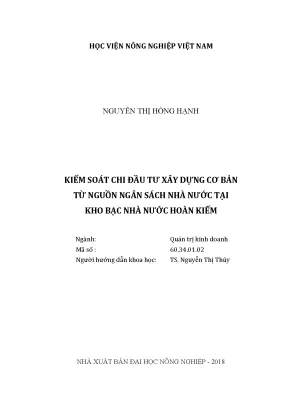 Luận văn kiểm soát chi đầu tư xây dựng cơ bản từ nguồn ngân sách nhà nước tại kho bạc nhà nước hoàn kiếm