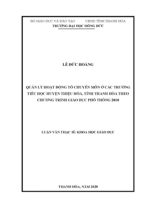 Quản lý hoạt động tổ chuyên môn ở các trường tiểu học huyện thiệu hóa tỉnh thanh hóa theo chương trình giáo dục phổ thông 2018