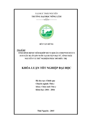 Luận văn tình hình bệnh viêm khớp do vi khuẩn streptococcus suis gây ra ở lợn nuôi tại huyện đại từ tỉnh thái nguyên và thử nghiệm phác đồ điều trị
