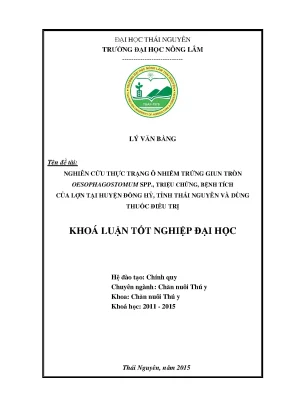 Luận văn nghiên cứu thực trạng ô nhiễm trứng giun tròn oesophagostomum spp triệu chứng bệnh tích của lợn mắc bệnh tại huyện đồng hỷ tỉnh thái nguyên và dùng thuốc điều trị