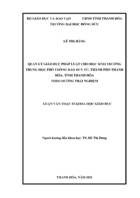 Quản lý giáo dục pháp luật cho học sinh trường trung học phổ thông đào duy từ thành phố thanh hóa tỉnh thanh hóa theo hướng trải nghiệm