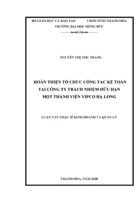 Hoàn thiện tổ chức công tác kế toán tại công ty trách nhiệm hữu hạn một thành viên vipco hạ long