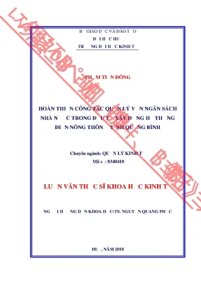 Luận văn hoàn thiện công tác quản lý vốn ngân sách nhà nước trong đầu tư xây dựng hệ thống điện nông thôn ở tỉnh quảng bình