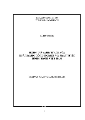 Luận văn năng lực cạnh tranh của ngân hàng nông nghiệp và phát triển nông thôn việt nam