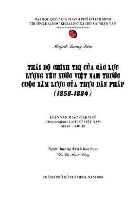 Thái độ chính trị của các lực lượng yêu nước việt nam trước cuộc xâm lược của thực dân pháp 1858 1884