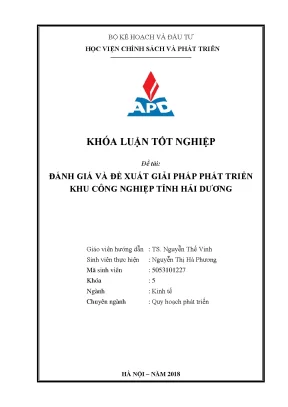 Luận văn đánh giá và đề xuất giải pháp phát triển khu công nghiệp tỉnh hải dương