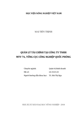 Luận văn quản lý tài chính tại công ty tnhh mtv 76 tổng cục công nghiệp quốc phòng