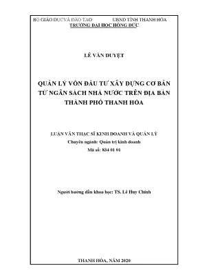 Quản lý vốn đầu tư xây dựng cơ bản từ ngân sách nhà nước trên địa bàn thành phố thanh hóa