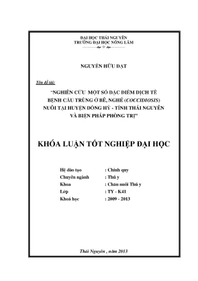 Luận văn nghiên cứu một số đặc điểm dịch tễ bệnh cầu trùng bê nghé coccidiosis nuôi tại huyện đồng hỷ tỉnh thái nguyên và biện pháp phòng trị