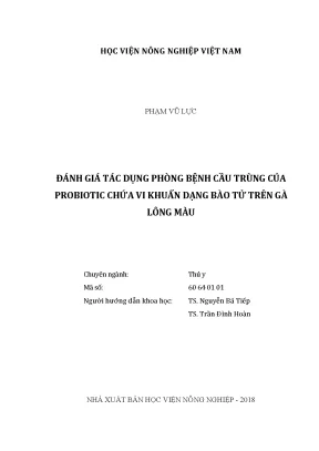 Luận văn đánh giá tác dụng phòng bệnh cầu trùng của probiotic chứa vi khuẩn dạng bào tử trên gà lông màu