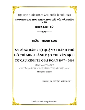 Đảng bộ quận 2 thành phố hồ chí minh lãnh đạo chuyển dịch cơ cấu kinh tế giai đoạn 1997 2010