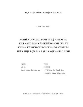 Luận văn nghiên cứu xác định tỷ lệ nhiễm và khả năng mẫn cảm kháng sinh của vi khuẩn escherichia coli và salmonella trên thịt lợn bán tại hà nội và bắc ninh