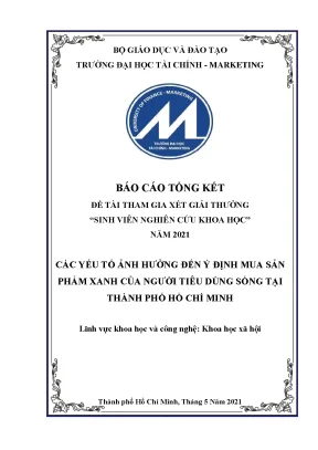 Các yếu tố ảnh hưởng đến ý định mua sản phẩm xanh của người tiêu dùng sống tại thành phố hồ chí minh