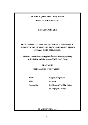 Luận văn hiệu quả của các hoạt động giao tiếp lên khả năng đọc tiếng anhcủa học sinh tại trường thpt bạch đằng